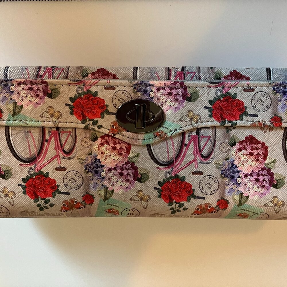 Mundi Wallet with “Safe Keeper” Security RFID Wallet Flowers and Bicycles.